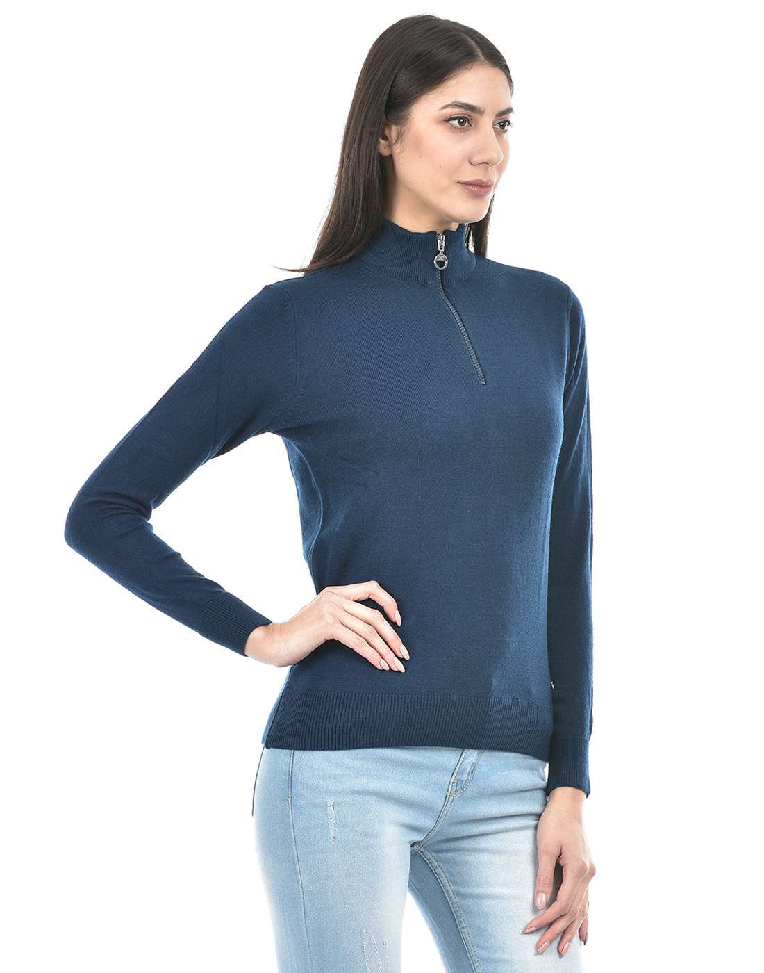 Numero Uno Women Solid Blue Sweater